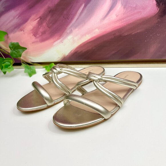 STUART WEITZMAN‎ Twist Knot Flat Sandals in Gold Size 6.5 - Picture 6 of 10